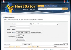 blank hostgator set up email window