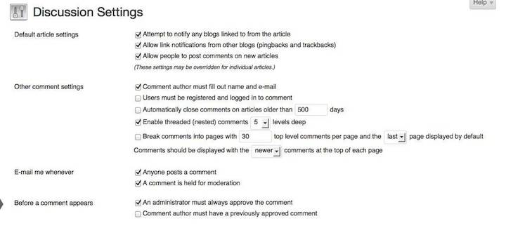 WP Discussion Settings