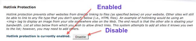 enabled hotlink protection